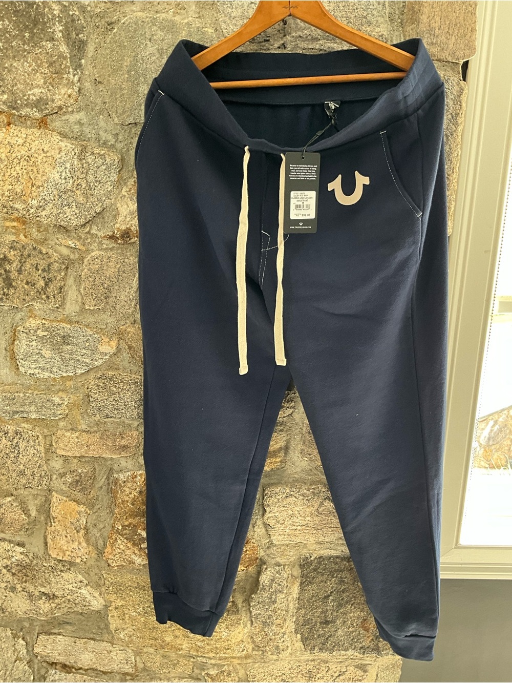 True Religion Navy Jogger Sweatpants with Cream Drawstrings